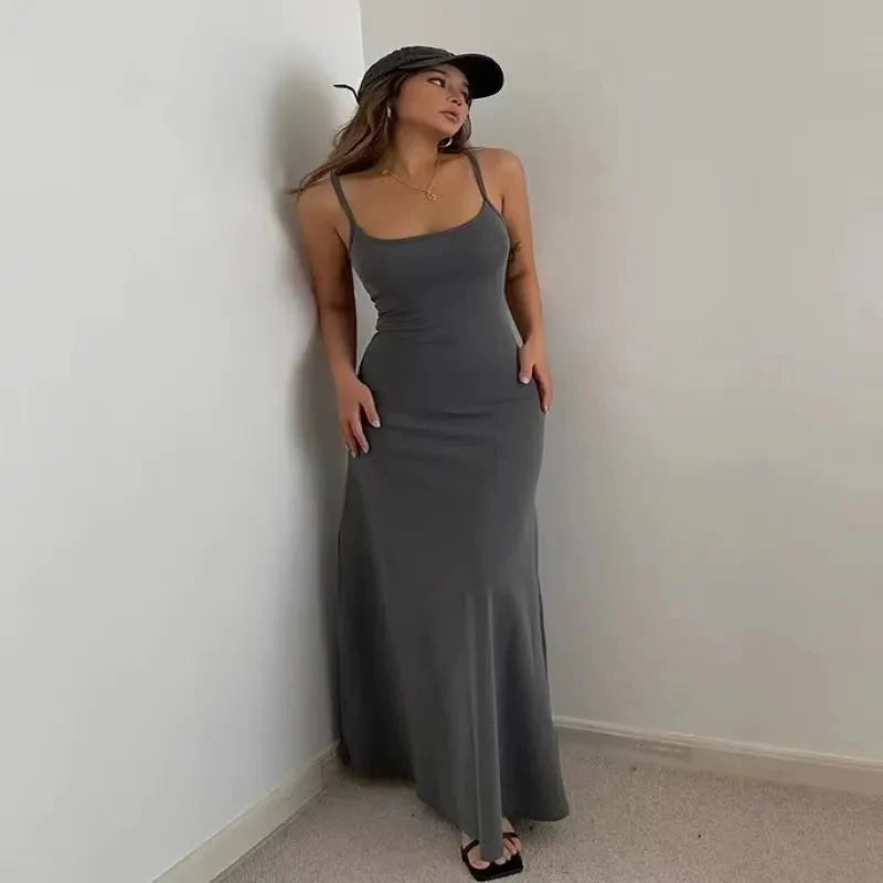 2024 Summer Women's New Fashion Simple Temperament Suspender Long Backless Slim Waisted Sexy Sweet And Spicy Casual Dresses