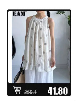 EAM 2024 New Fashion Winter Stand Collar Irregular Long Type Black Cotton-padded Clothes Loose Coat Black Jacket Woman YA771