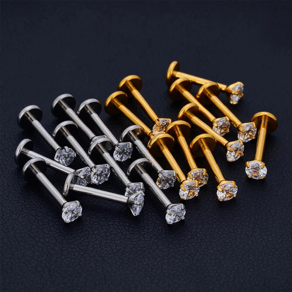 ASTM F136 Titanium 2/2.5/3/4mm CZ Labret Stud 16G Tragus Helix Cartilage Conch Flatback Earlobe Piercing Body Jewelry