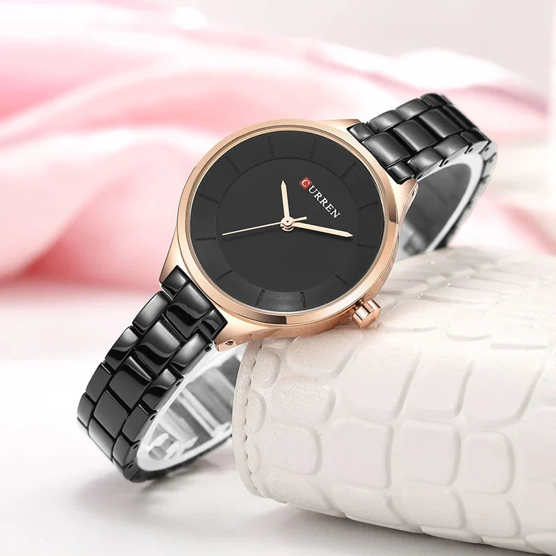 Curren 9015 Women Watches Luxury Gold Black Full Steel Dress Jewelry Quartz Watch Ladies Fashion Elegant Clock Relogio Feminino