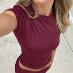 2025 Spring New Short Sleeve T-Shirt Women Solid Simple Casual Soft All-Match Hot Basic Crop Tops Tees Summer Fashion Slim Fit T