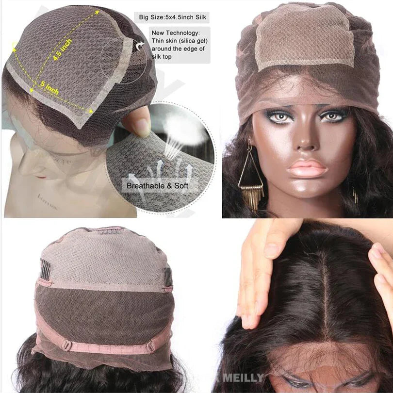 Body Wave Transparent Full Lace Human Hair Wigs with Silk Base Indian Remy Wavy Silk Top Full Lace Wig For Women Wavy