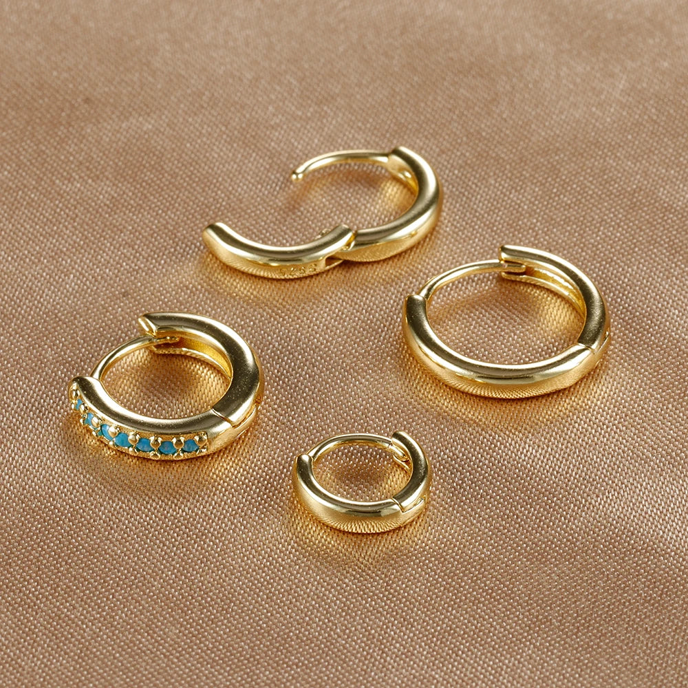 4PCS Set Stainless Steel Huggie Minimal Hoop Earrings 6/8/10mm Crystal Zirconia Helix Tragus Cartilage Earrings Piercing Jewelry