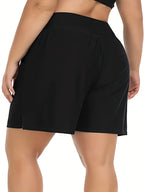 2024 new summer women's plus-size high elastic fabric pocket design fashion sports shorts