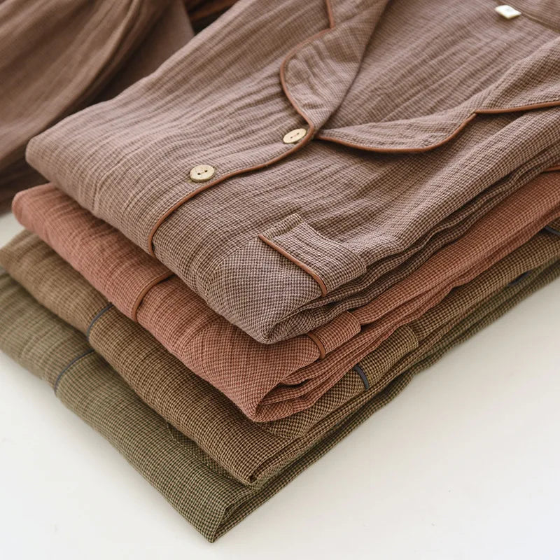 2025 New Spring Couple's Pajama Set 100% Cotton Long Sleeve Long Pants Two Piece Set for Men and Women's Home Furnishings