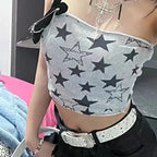 Aesthetic Retro Streetwear Harajuku Goth Sleeveless Tank Top Y2K Fashion Stars Cute Baby T Shirt Summer E-girl Crop Top Slim EMO