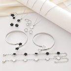 5pcs Lucky Five-petal Flower Women's Jewelry Set, Fashion Flower Bracelet + Necklace + Earrings + Bracelet + Ring Set, Birthday