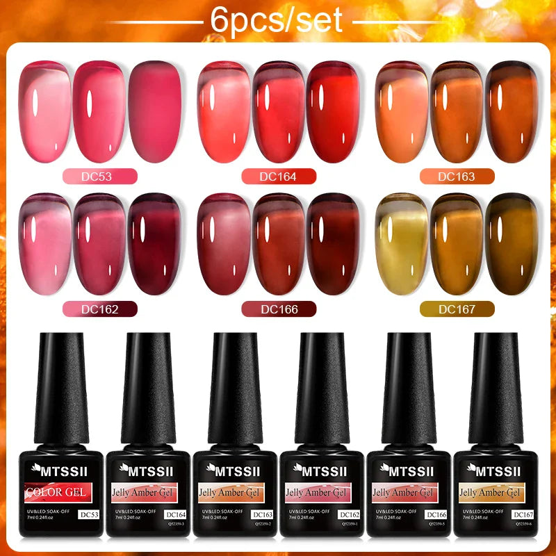 6PCS/SET Glitter Bright Pink Peach Gel Nail Polish Kit Spring Colorful Semi Permanent Soak Off Art UV Gel Varnish For Manicure