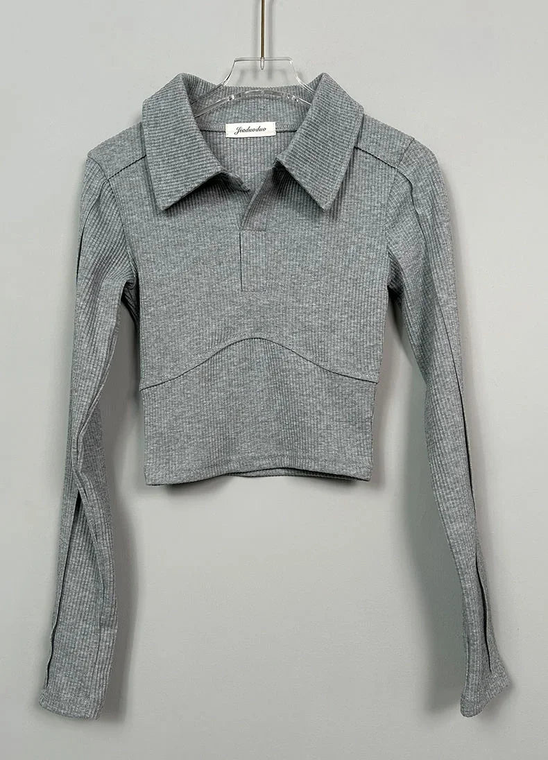 Elegant Coquette Women's Polo Neck T-Shirt - Long Sleeve, Chic Style, Effortless Elegance