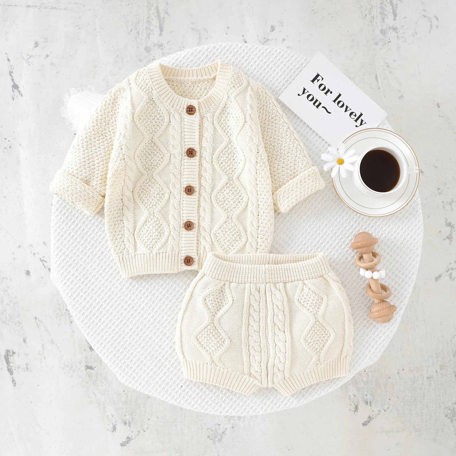 Baby Clothes Sets Cotton Knitted Newborn Boys Girl Sweater Long Sleeve +Pants Autumn Infant Children Cardigan +Shorts 0-18M 2PCS