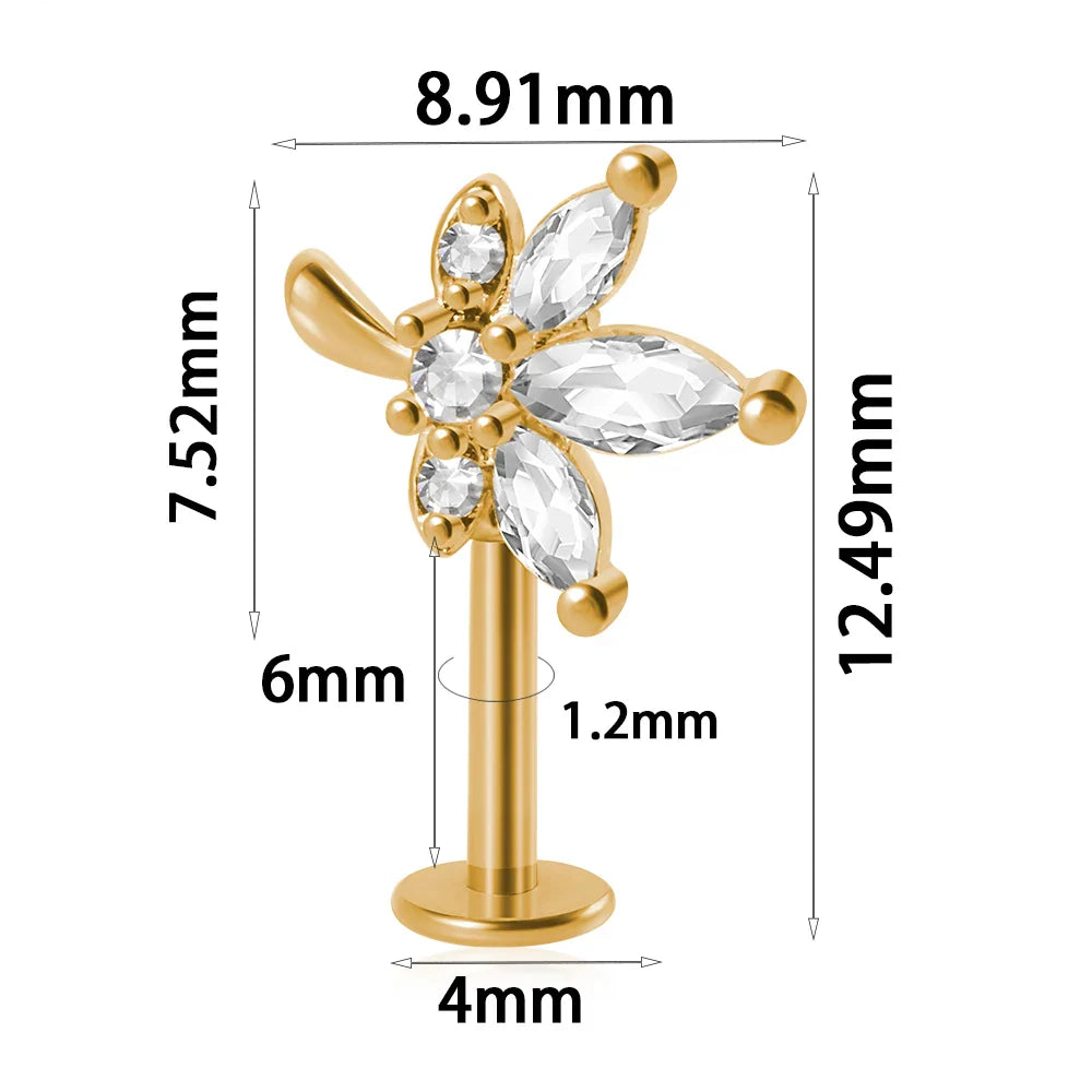 361L Surgical Steel Marquise Vertical Post Helix Piercing Crown/Butterfly Earrings Cartilage Helix Stud Body Piercing Jewelry