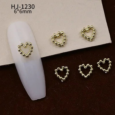 20PCS 3D Glossy Gold Silver Metallic Love Heart Various Crook Frame Solid Alloy Nail Art Rhinestones Decorations Manicure Charms