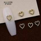 20PCS 3D Glossy Gold Silver Metallic Love Heart Various Crook Frame Solid Alloy Nail Art Rhinestones Decorations Manicure Charms