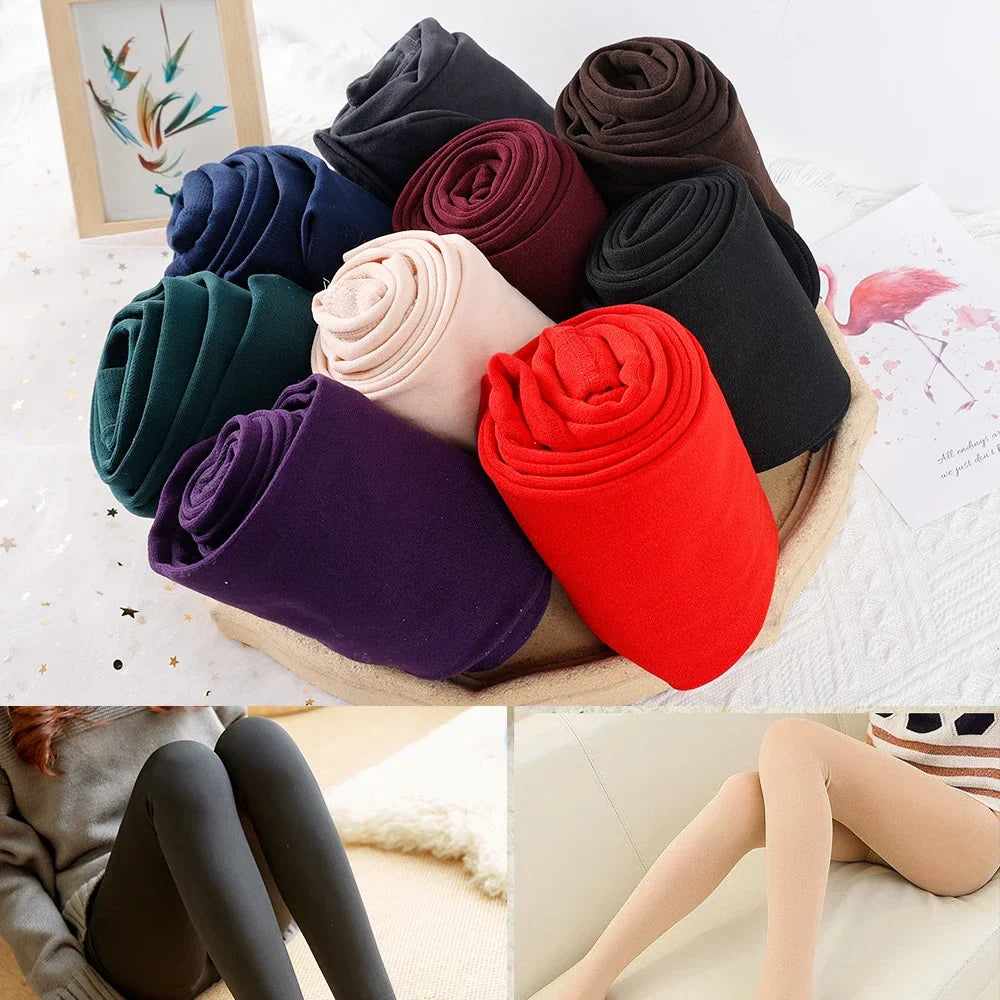 Colorful Fleece Lined Tights Women Thermal Pantyhose for Female Winter Panty Polar Skin Black Effect Stockings Thermal Leggings