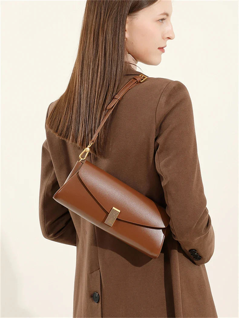 Burminsa Trendy Genuine Leather Underarm Shoulder Bags For Women 2025 Luxury Designer Crossbody Purses Flap Lock Ladies Handbags