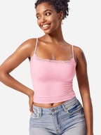 2025 Women Lace Tanks Top Spaghetti Strap Lace Square Neck Sleeveless Match Pants Soft Pullover Summer Camisole Women Clothes