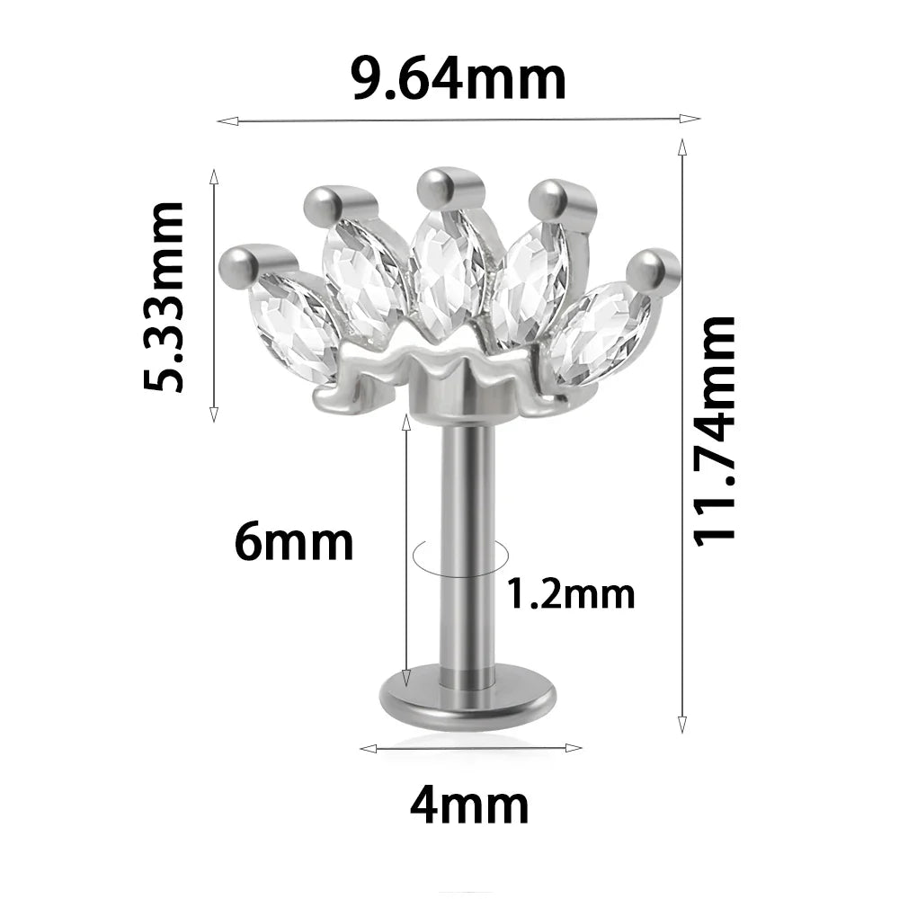 361L Surgical Steel Marquise Vertical Post Helix Piercing Crown/Butterfly Earrings Cartilage Helix Stud Body Piercing Jewelry