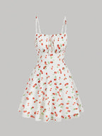 Cherry Printed Vintage Summer Dresses Y2kWomen Swing Robe Party Dress 2025 New Casual Vestidos Sexy Strapless A-Line Sundresses