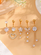 14G Gold Color Series Butterfly Dangled Belly Piercing Sets 5PCS/Lot Heart Flower Curved Navel Navel Ring Belly Button Rings