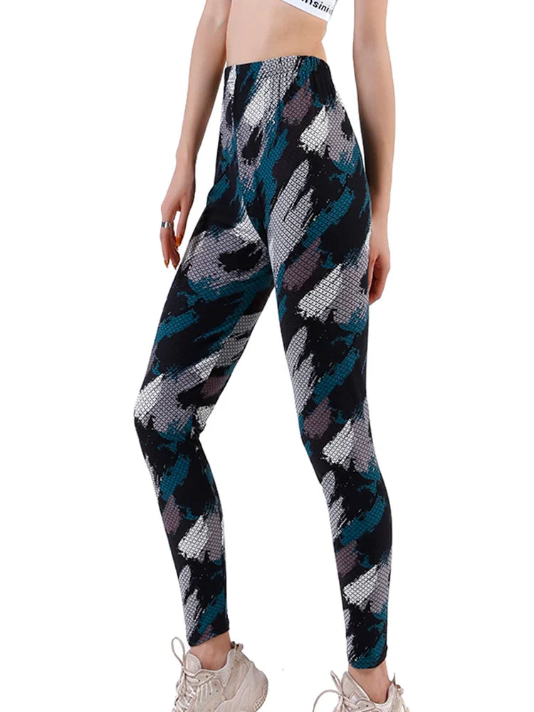 CUHAKCI Female Fitness Leggings Women Print Plaid Leggings Lady Sexy Slim Pencil Pants Push Up Elastic Waist Trousers