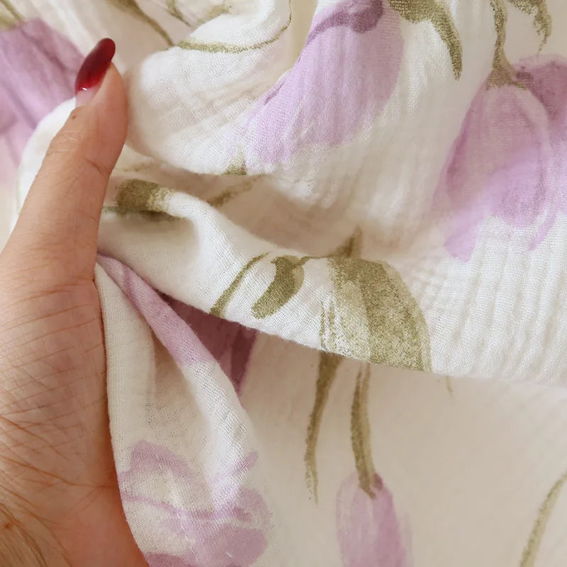 2025 Women's New Summer Pajama Set 100% Cotton Crepe Vest+Shorts Two Piece Loose Home Clothing Set Sleepwear Ladies