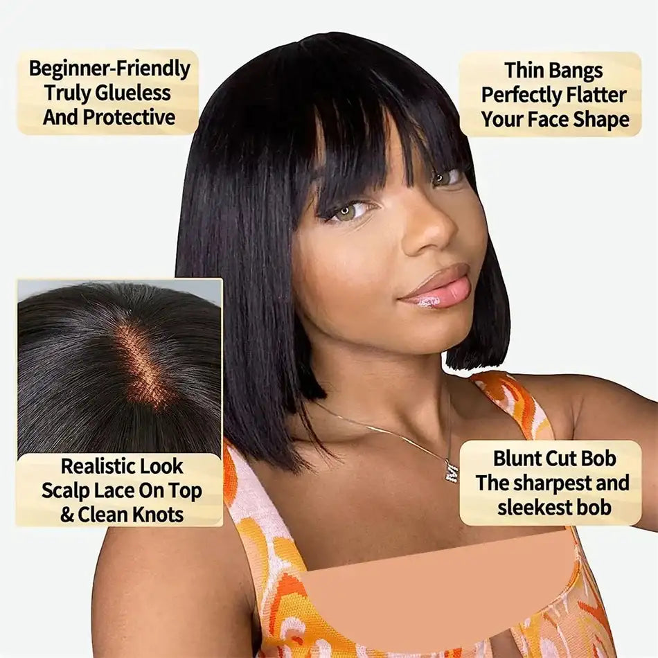 3X1 Middle Part Lace Wig Bob Wigs Full Machine Made Bone Straight Human Hair Wigs With Bangs Short Bob Human Hair Wigs For Women