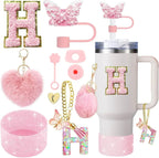 9PCS Accessory Set for Stanley Cup 30oz 40oz Butterfly Straw Cover Cap Silicone Boot Charm Initials Sticker Spill Proof Stopper