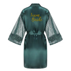 Green Bridesmaid Wedding Party Team Bride Robe With Gold Letters Lace Mesh Sleeve Kimono Satin Pajamas Mother Bathrobe