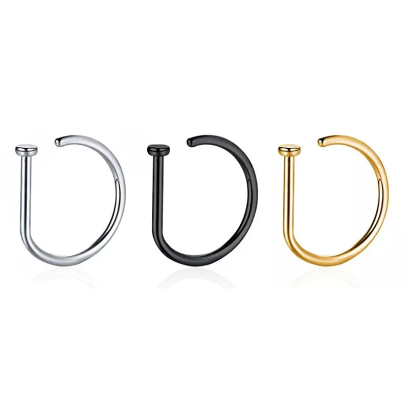 1/3/5Pcs 316L Stainless Steel Fake Piercing Nose Rings for Women Men, D-Shape Septum Nose Ring Clip On Nose Piercing Jewelry