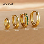 4PCS Set Stainless Steel Huggie Minimal Hoop Earrings 6/8/10mm Crystal Zirconia Helix Tragus Cartilage Earrings Piercing Jewelry