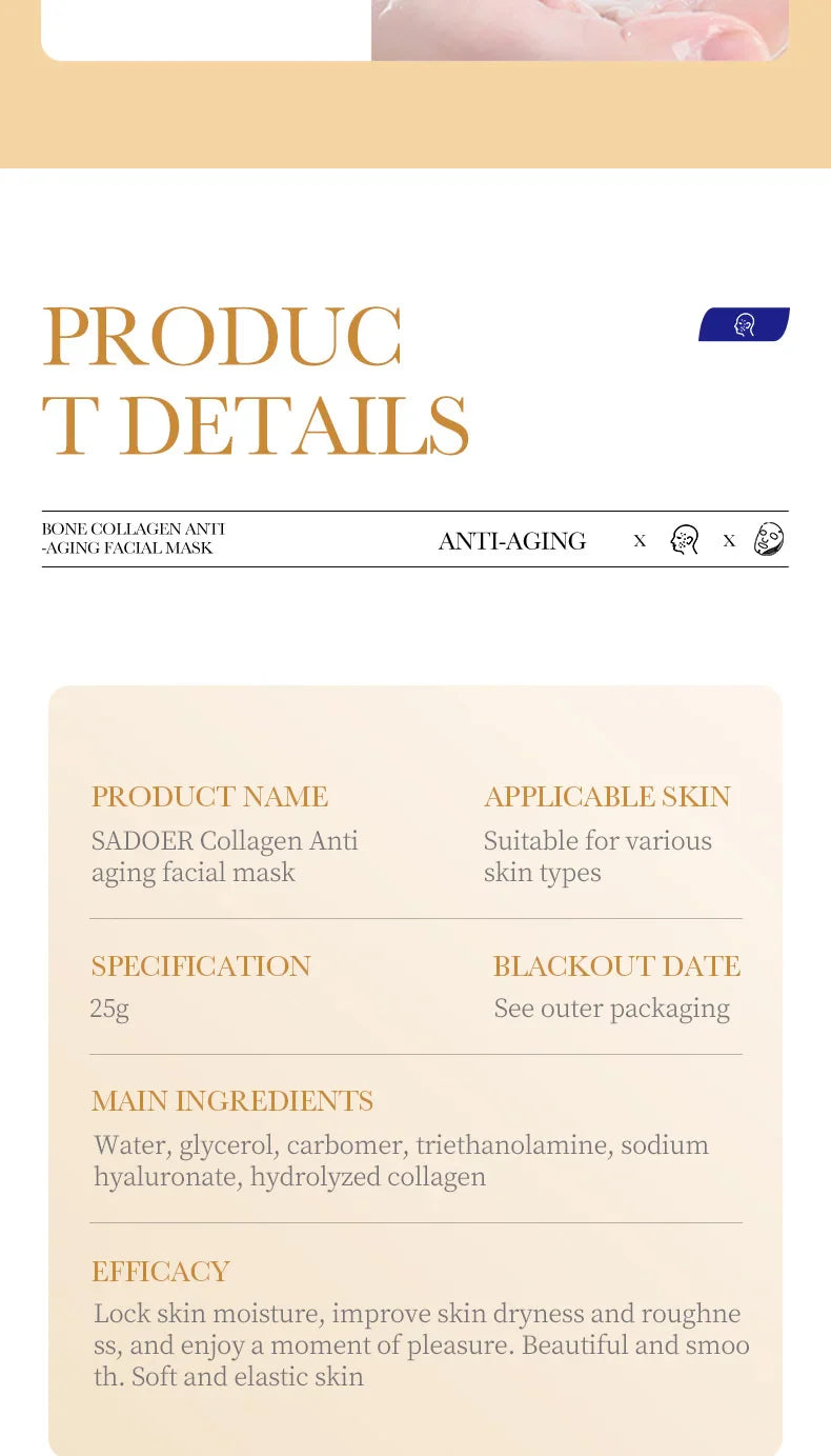 10PCS Collagen Anti Wrinkle Facial Mask Anti Aging Fade Fine Lines Firm Skin Moisturizing Brightening SkinCare Korean Cosmetics