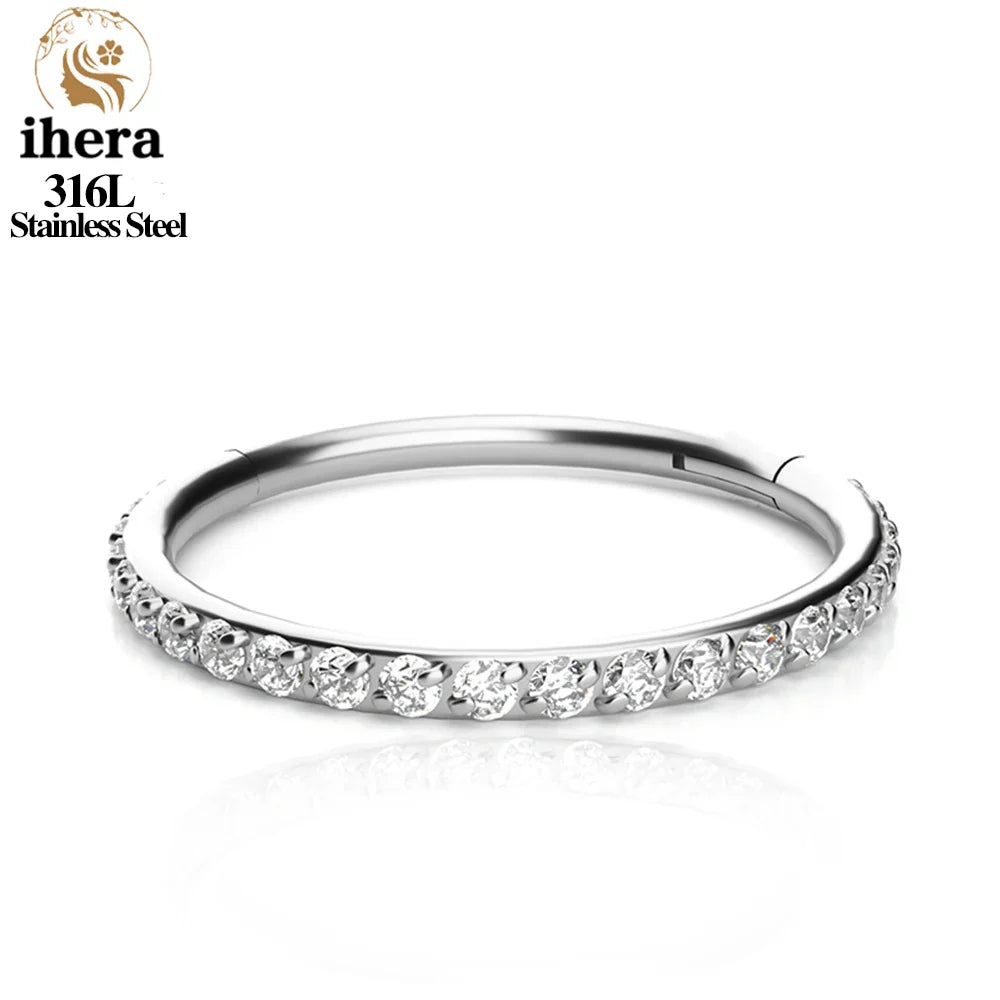 316L Stainless Steel Zircon CZ Hinged Segment Nose Septum Clicker Ring Round Earrings Hoops Ear Tragus Helix Piercing Jewelry