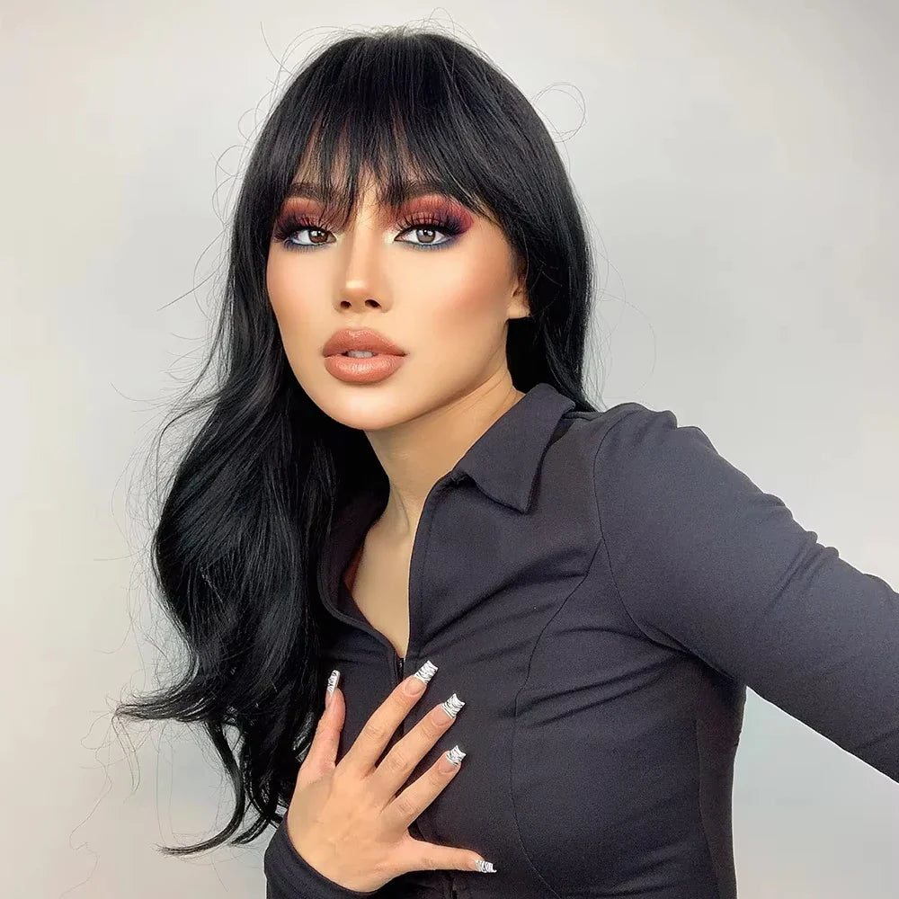 Blonde synthetic wig with straight bangs Ladies Cosplay wig High temperature silk wig set with big waves and long curly hair