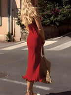 Dulzura Sleeveless Ruffles Patchwork Strapless Bodycon Midi Dress Women'S Solid Sexy Outfit Party Clubwear For Autumn Winter