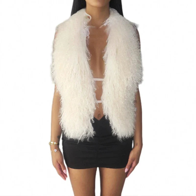 BKLD Sexy Temperament Fluffy Tops For Women High Street Y2K Nightclub Outfits Faux Fur Backless Lacing Solid 2025 Vest Waistcoat