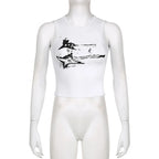 Guitar Print Sleeveless Tank Top Y2K Casual Ribbed Women Grunge Crop Top Harajuku Fashion Vest Tee 90s Street Outfits