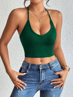 Chic Halter Neck Crop Top-Backless & Criss Cross Detail-Perfect for Summer Outings