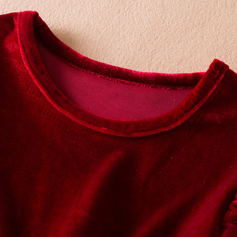 2025 Red Christmas Dress for Baby Girls Winter Long Sleeve Mesh Dresses for 3-8Yrs Kid Star Sequin Birthday Party Princess Dress