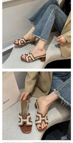 2025 Summer new arrival,fashion style grids high heel slippers for woman,thick heel outwear beach sandals for women