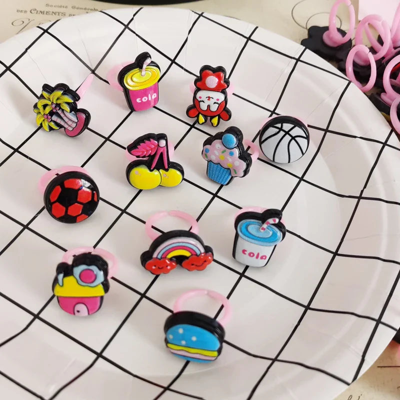 10pcs/lot Children's Cartoon Rings Candy Flower Animal Bow Shape Ring Set Mix Finger Jewellery Rings Kid Girls Toys Anillo