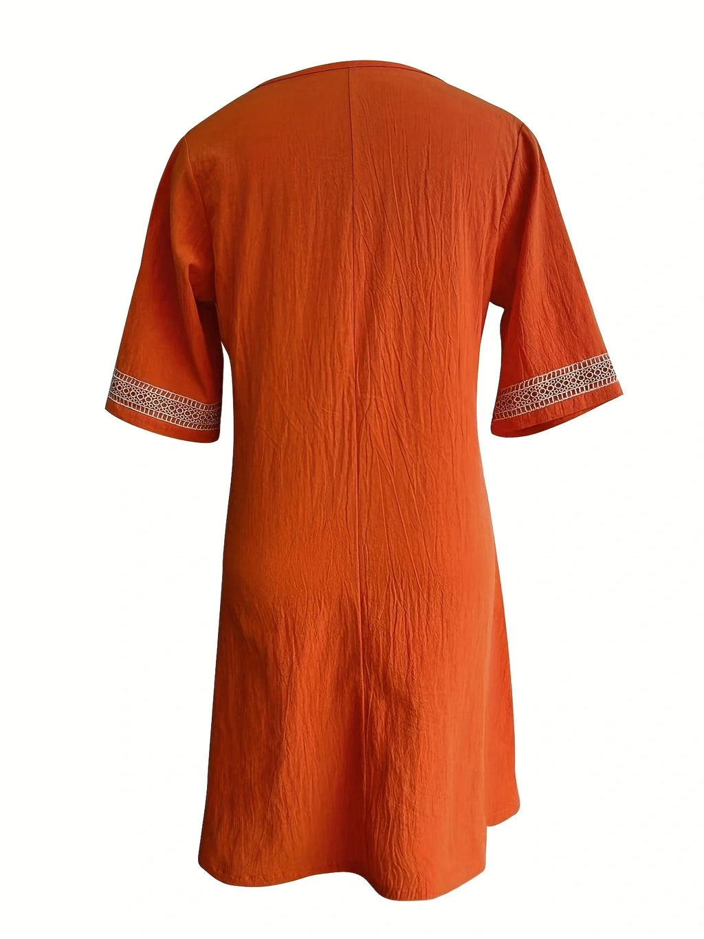 Chic Guipure Lace V-Neck Tunic Dress - Easy-Care, Knee-Length, All- Season Comfort with Stylish Hollow Details