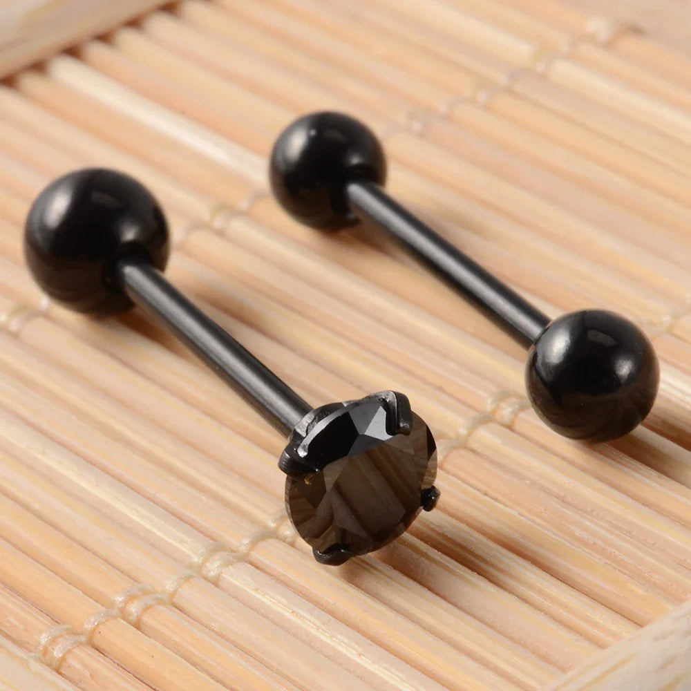 2PCS Anti-Allergy Surgical Steel  Prong Zircon Tongue Barbell Piercings Ball Tongue Barbell Rings Fashion Piercing Jewelry