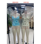 Combhasaki Women Summer Sleeveless Beading Camis Top V-neck Tie-up Cross Backless Pearl Glitter Sequin Flower Embroideried Vest