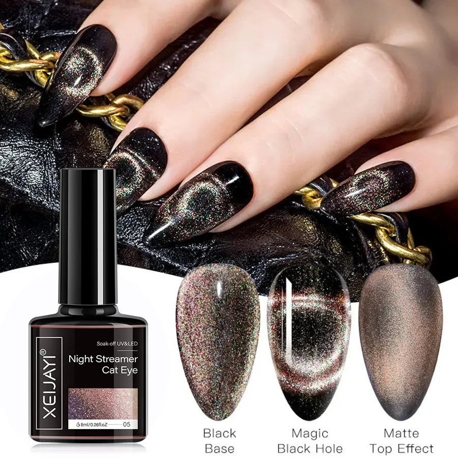 6Colors 9D Galaxy Chameleon Cat Eye Nail Gel Polish Magnetic Long Lasting Shining Magnet Cat Eye Nails Art Soak Off UV Gel 8ml