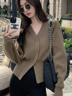 AOSSVIAO Knitted Casual Cardigan 2025 Autumn Winter Elegance Solid Color V-neck Sweater Unique and Niche Slim Fit Tops