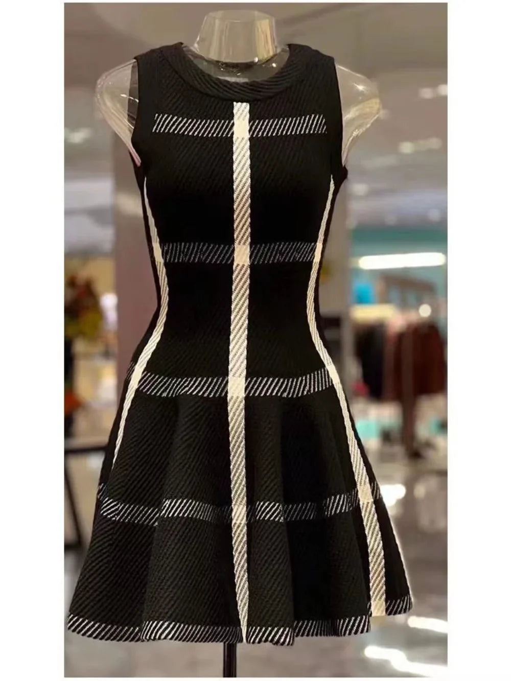 2025 Korean Fashion Color Clash Sleeveless Cotton Mini A line Knit Dress for Women Trendy Summer Outfit