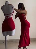 2025 new hot Sale explosive new dress summer high sensibility halter strap Spice Girl bag hip dress