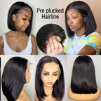 Bone Straight Short Bob Wigs 100% Human Hair Wigs Wear and Go Glueless Lace Front Wig Brazilian Lace Front Human Hair Wigs 180%