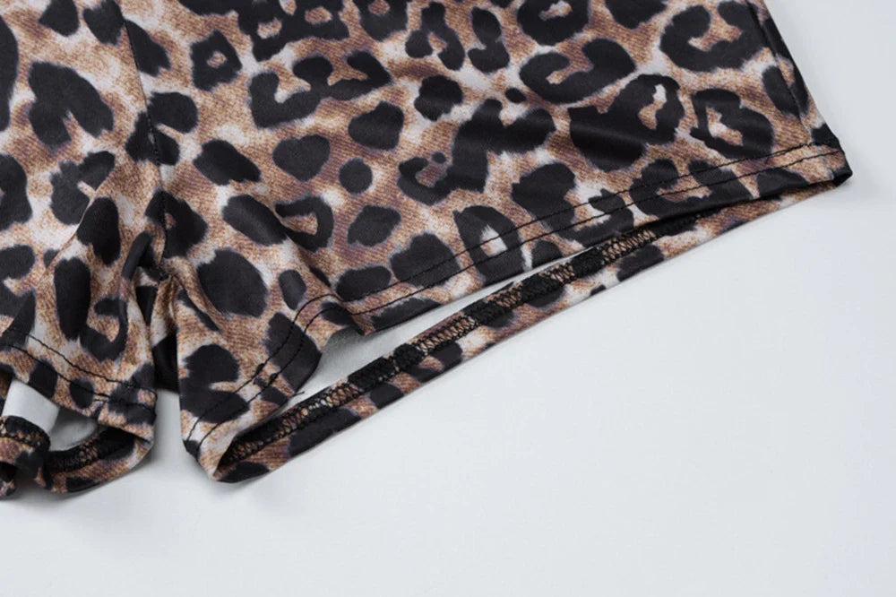 2024 Summer New Product Leopard Print short Sleeved V-neck Fashionable Tight Fitting Hip Lifting Jumpsuit For Women