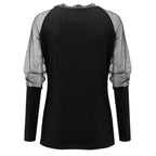 Elegant Mesh Blouse Women Slim Elastic V-neck Printed Lace Sexy Long Sleeve Top Fashion Streetwear Tops Blusas Mujer De Moda